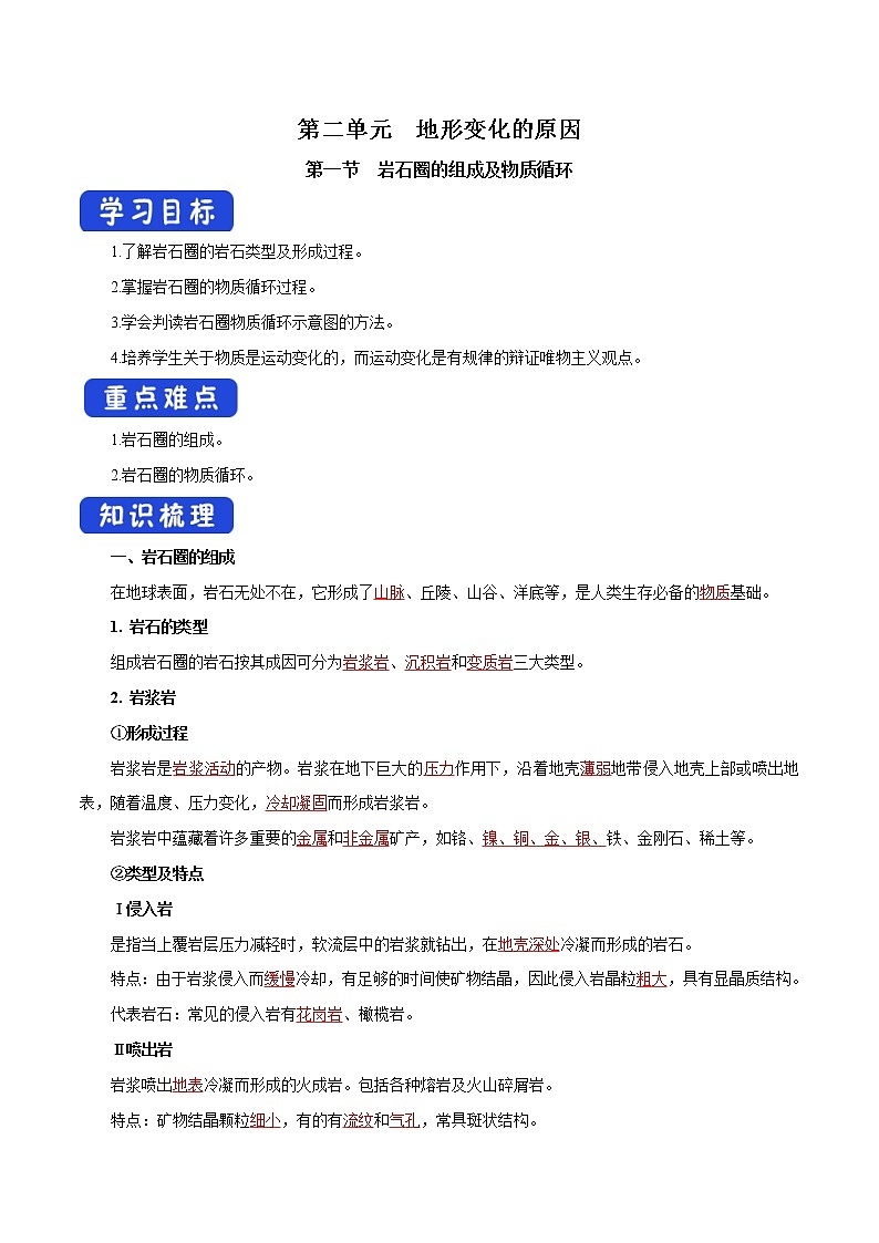 【新教材精創(chuàng)】2.1 巖石圈的組成及物質(zhì)循環(huán) 導(dǎo)學(xué)案-魯教版高中地理選擇性必修Ⅰ第1頁