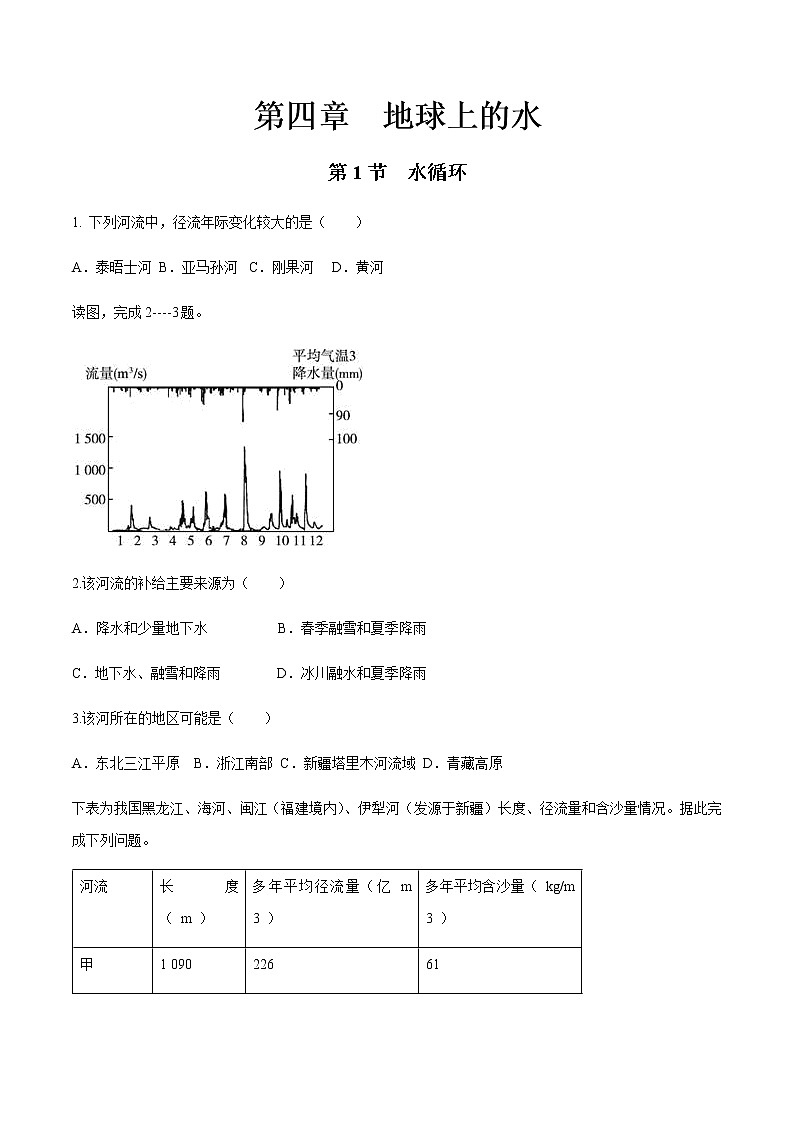 【新教材精创】4.1 水循环同步练习(1)(原卷版)第1页