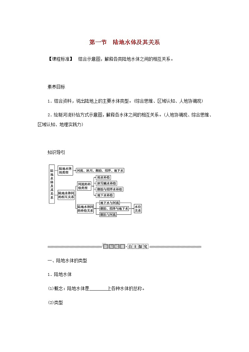 高中地理第四章地球上水的运动与能量交换1陆地水体及其关系学案中图版选择性必修101