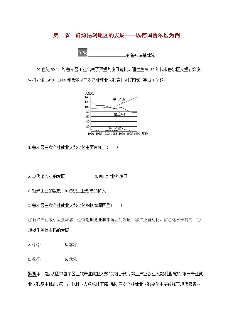 高中地理第二单元不同类型区域的发展第二节资源枯竭地区的发展__以德国鲁尔区为例课后习题含解析鲁教版选择性第1页