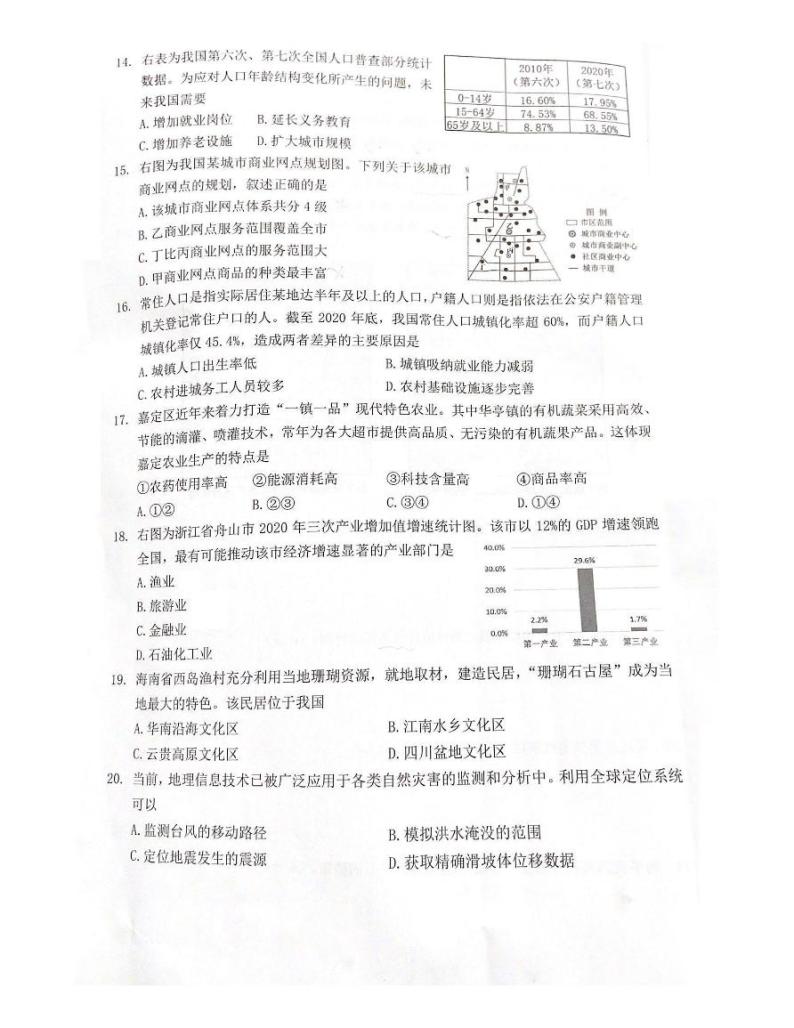 上海市杨浦区2022届高三上学期一模试题（12月）地理PDF版含答案03