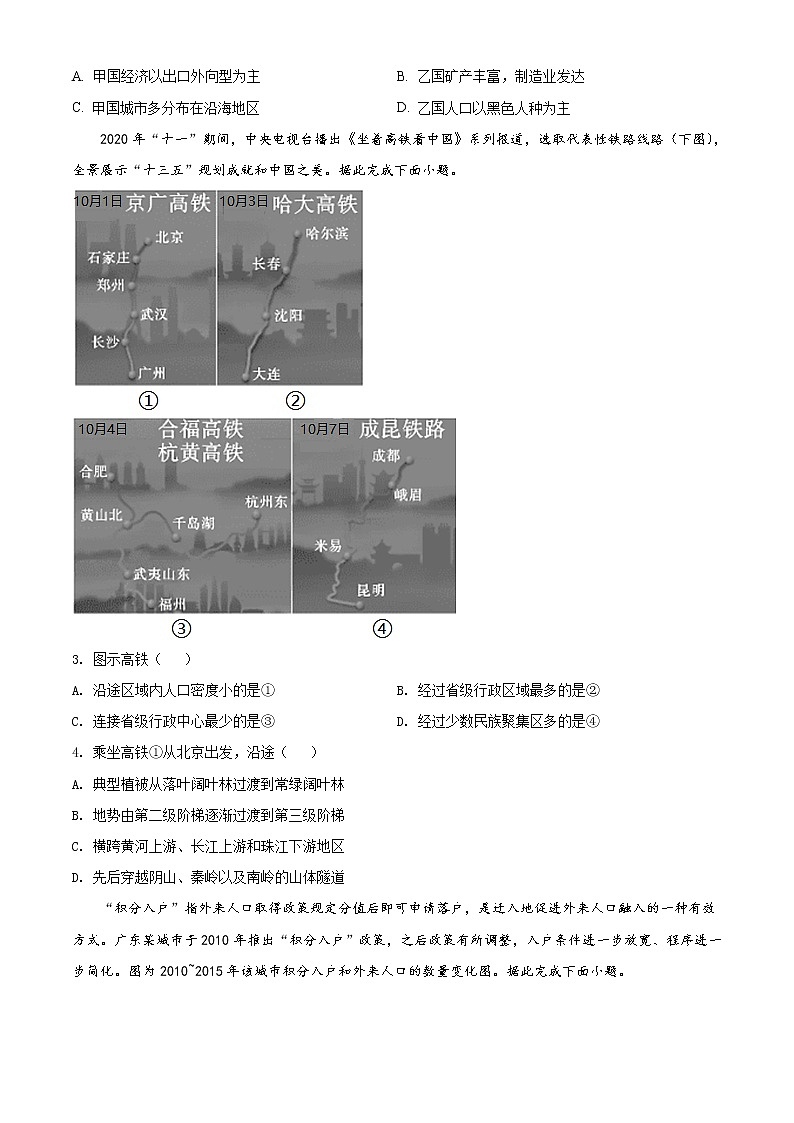 新疆维吾尔自治区2020-2021学年高三第一次诊断性模拟考试地理试题(原卷版)第2页