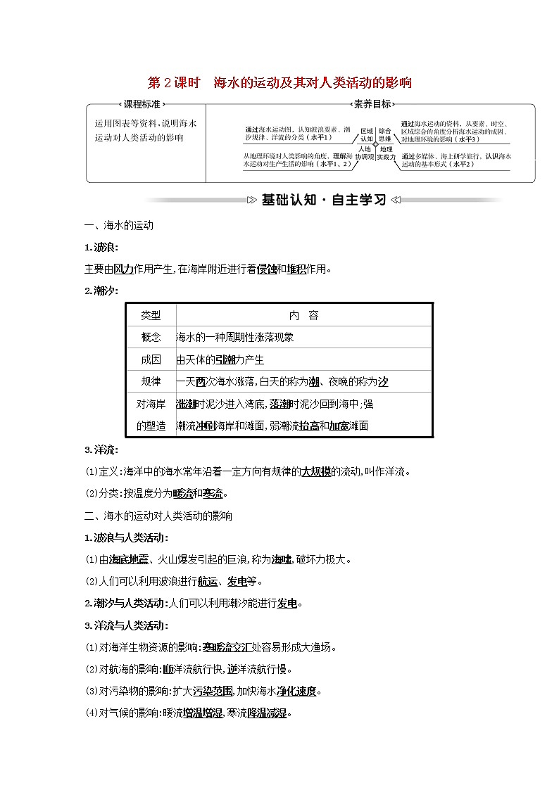 高中地理第二章自然地理要素及现象第五节第2课时海水的运动及其对人类活动的影响学案中图版必修一01