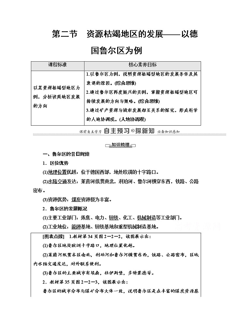 2020-2021学年新教材鲁教版地理选择性必修2教案:第2单元+第2节 资源枯竭地区的发展——以德国鲁尔区为例+Word版含解析第1页