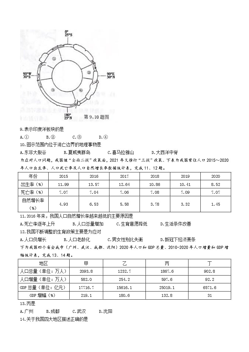 浙江省十校联盟2021-2022学年高三下学期第二次联考(返校考试)地理试题第3页