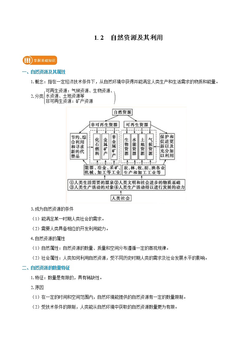 1.2 自然资源及其利用 学案 高中地理新人教版选择性必修3(2022年)第1页