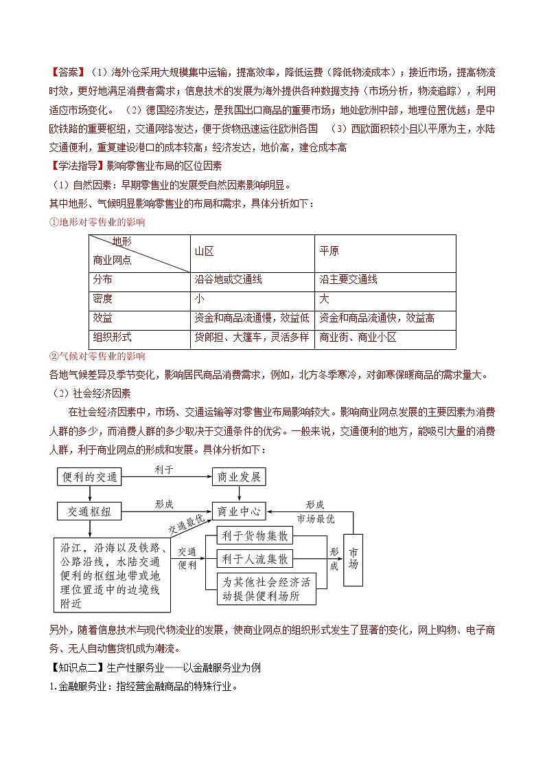 3.3 服务业的区位选择(学案) 高中地理新湘教版必修第二册(2022年)03