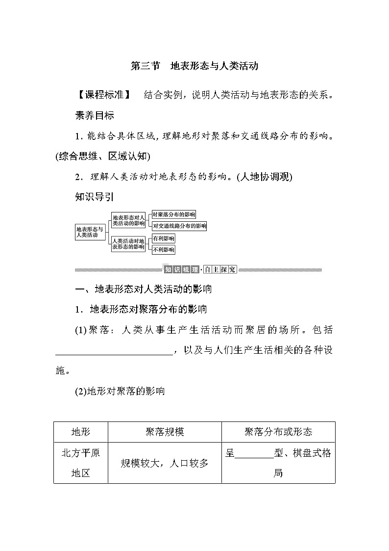 2021-2022学年高中地理新湘教版选择性必修1 2.3 地表形态与人类活动 学案Word版含解析第1页