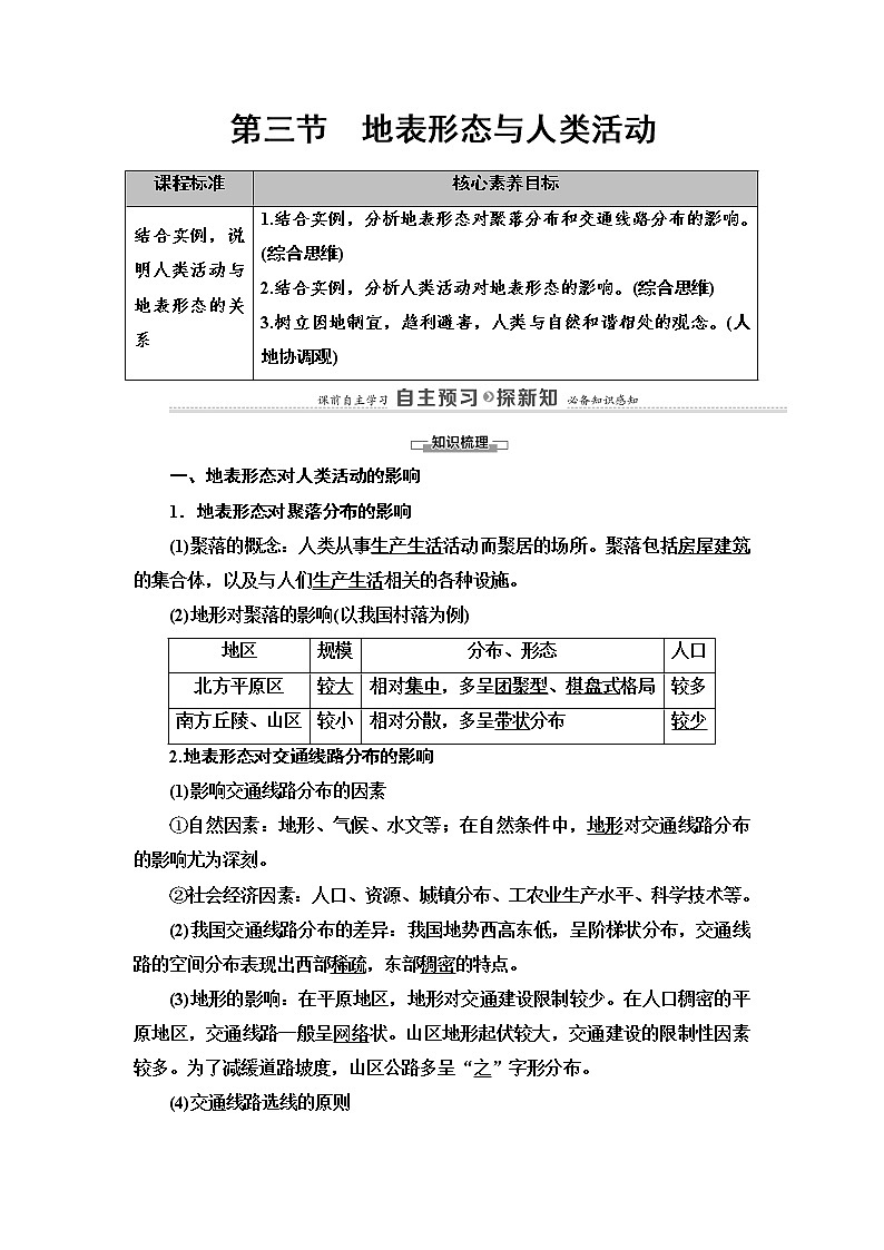 2021-2022學(xué)年高中地理新湘教版選擇性必修1 第2章 第3節(jié) 地表形態(tài)與人類活動(dòng) 學(xué)案第1頁
