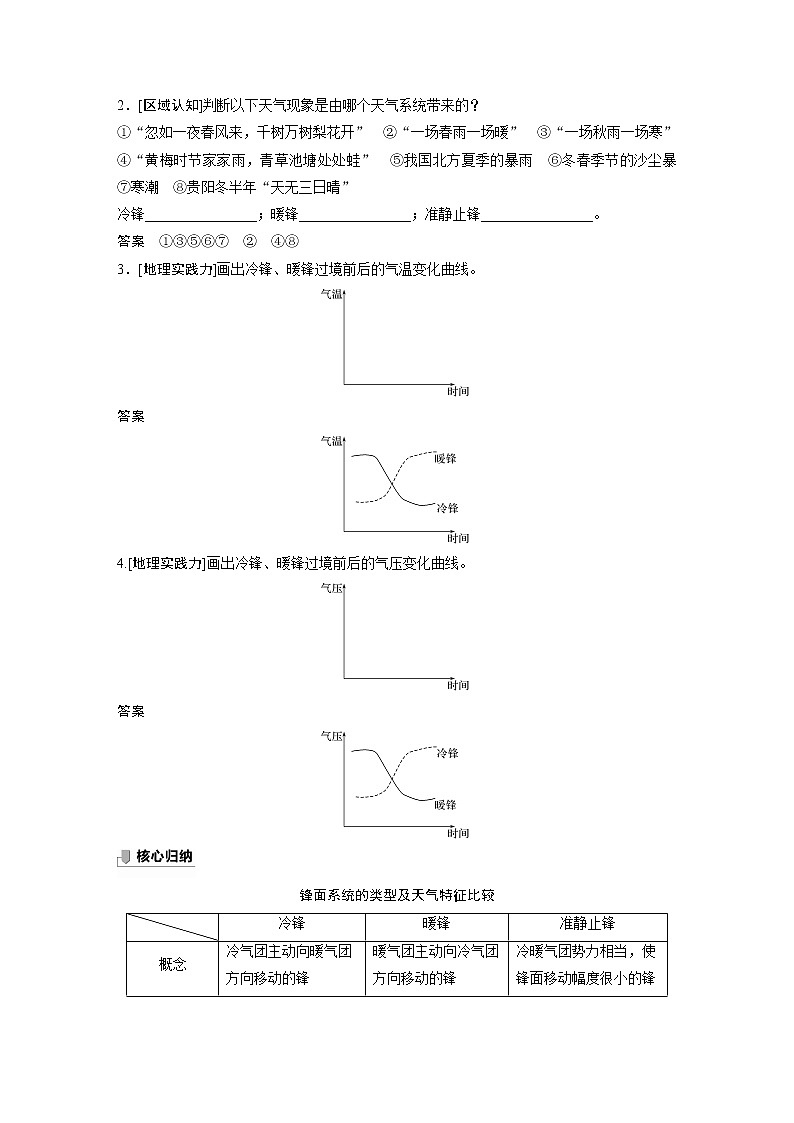 2021-2022學年高中地理新中圖版選擇性必修1 第三章 第一節(jié) 課時1 鋒面系統(tǒng)與天氣 教案第3頁