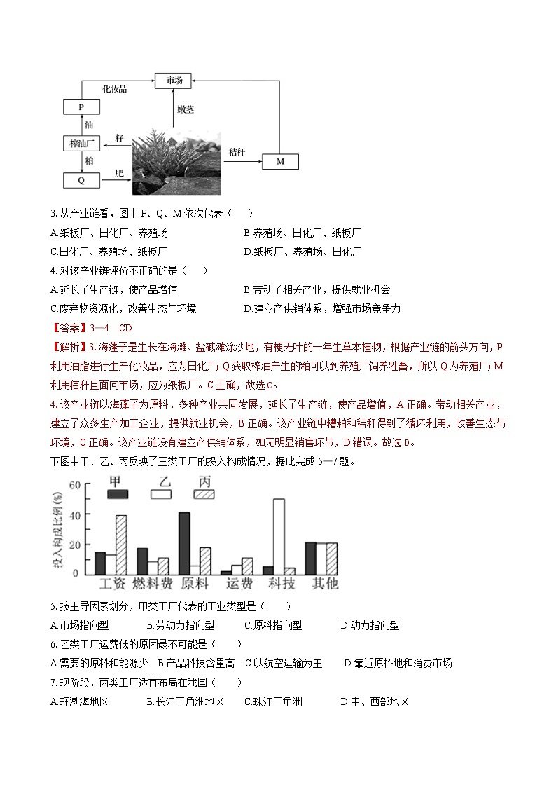 3.2 工业区位因素与工业布局(限时练) 高中地理新湘教版必修第二册(2022年)02