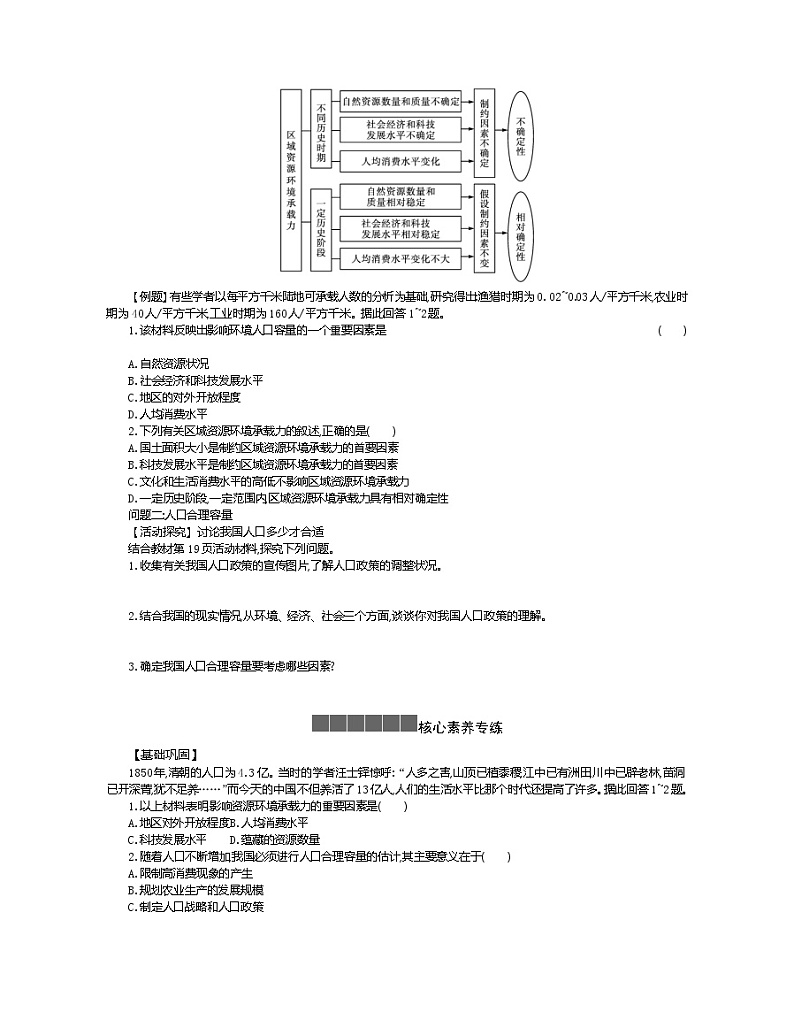 2021-2022学年高中地理新人教版必修第二册 1.3 人口容量 一  作业 练习02