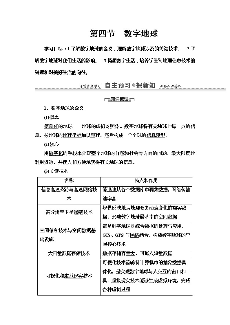 2022届高考湘教版高中地理一轮复习: 数字地球 学案第1页
