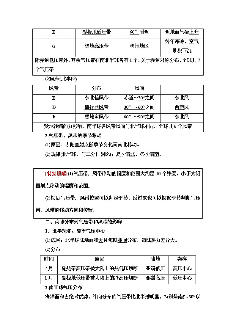 2022届高三高考地理全国通用版一轮教材复习 第3章 第2节 气压带和风带 学案02