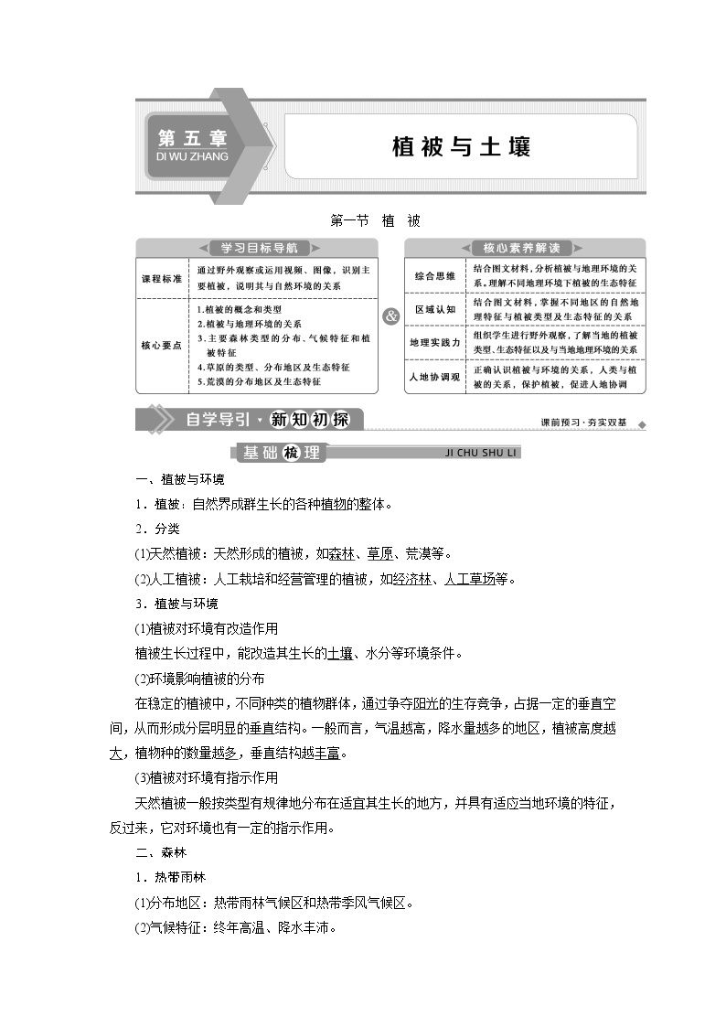 2021-2022学年高中地理新人教版必修第一册 5.1 植被  学案01