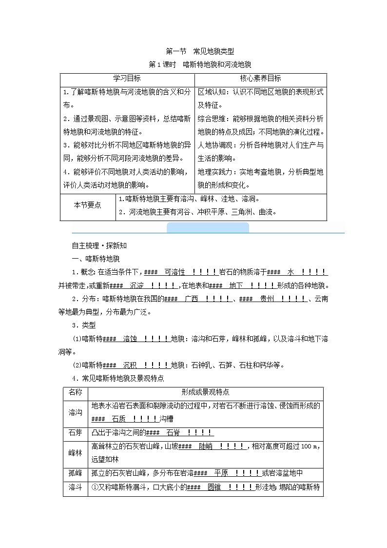 高中地理第4章地貌第1节第1课时喀斯特地貌和河流地貌课件+学案+作业新人教版必修第一册02