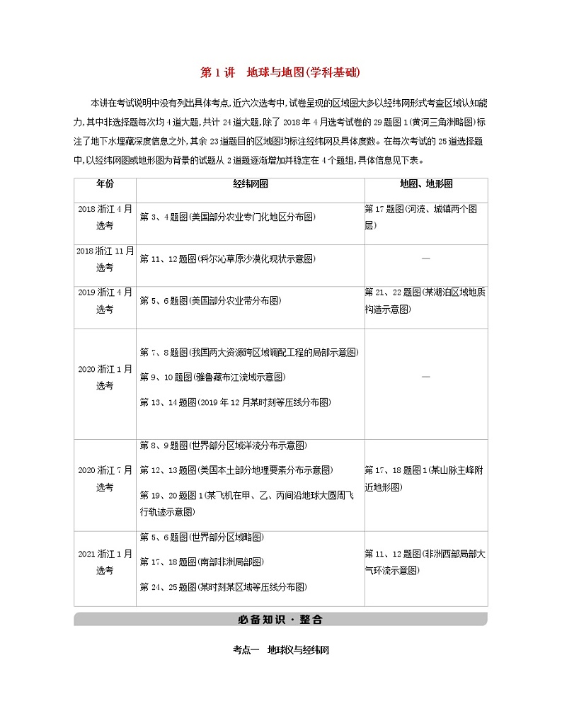 高考地理第一章第1讲地球与地图学科基础(浙江专用)第1页