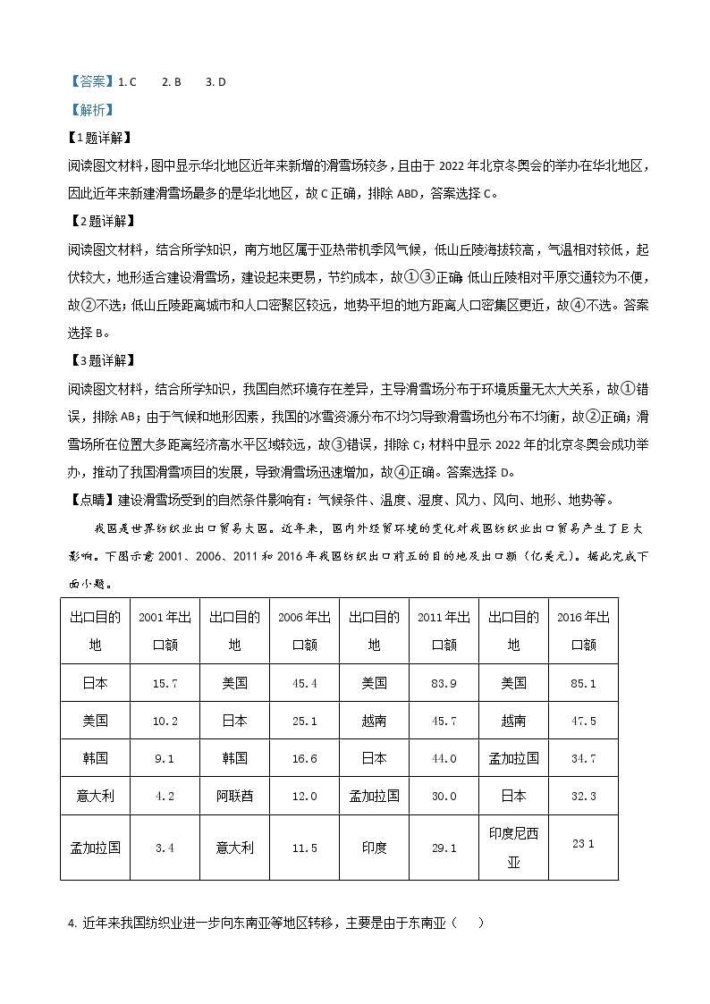 2022届河北省石家庄市高三下学期一模考试地理试题（解析版）02