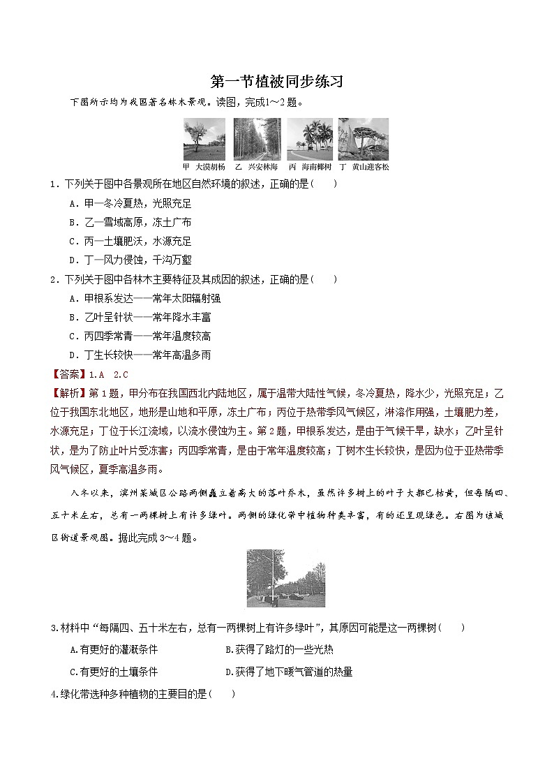 5.1植被-高一地理 课件+同步练习(人教版2019必修第一册)01