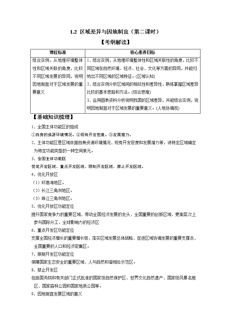 1.2區(qū)域差異與因地制宜（第2課時(shí)） 習(xí)題 高中地理 新中圖版選擇性必修2（教師版）（2022年）第1頁