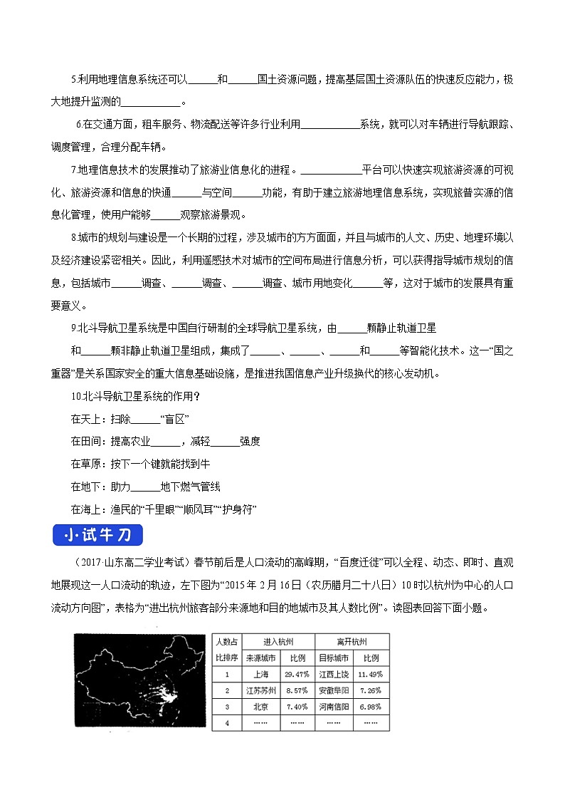 4.4 地理信息技术的应用 导学案(1)-中图版高中地理必修第二册第2页