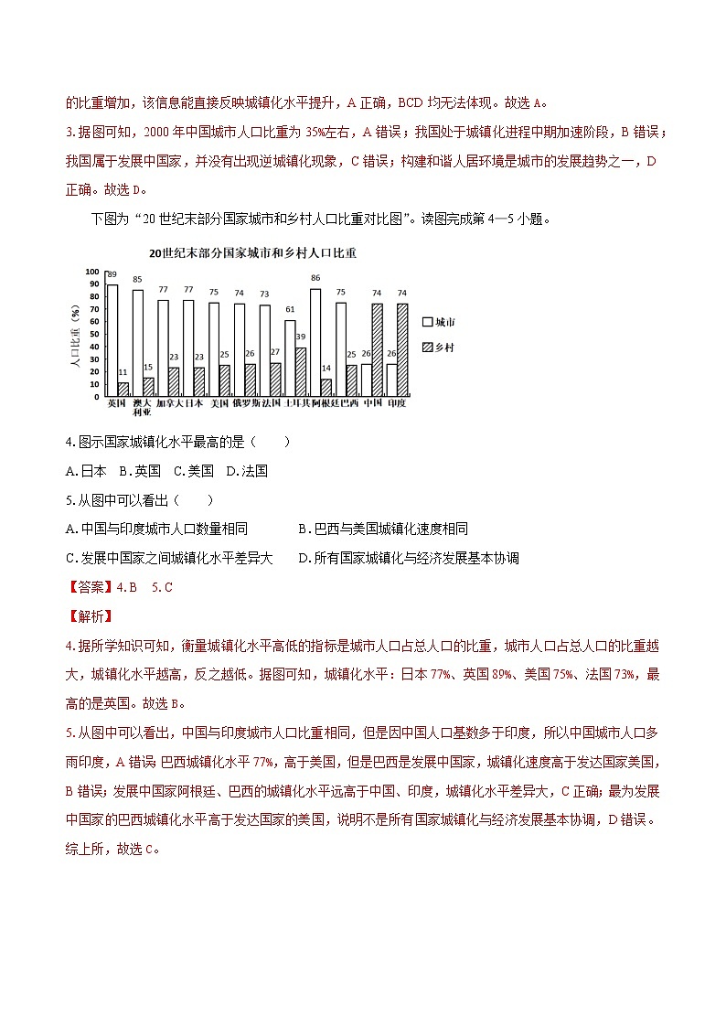 2.3 不同地区城镇化的过程与特点 同步训练 高中地理新中图版必修第二册(2022年)02