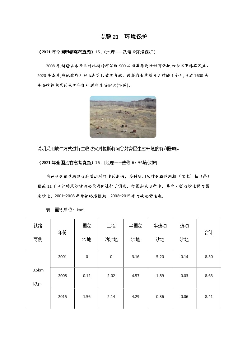 三年高考（2019-2021）地理试题分项汇编专题21环境保护（选修）含答案01