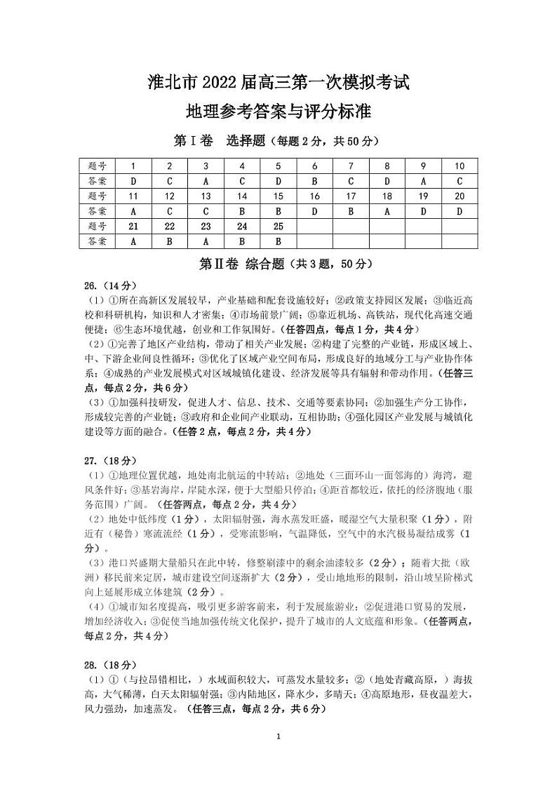 2022届安徽省淮北市高三第一次模拟考试地理试题PDF版含答案01