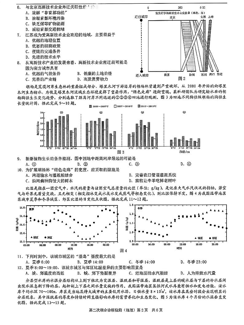 2022届重庆市高三下学期第二次联合诊断检测(康德卷)地理试题及答案02