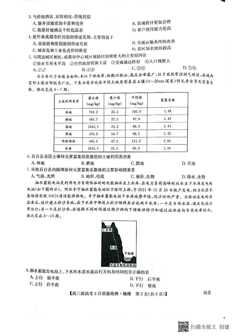 2022届河北省九师联盟高三下学期3月质量检测联考（一模）地理试题 PDF版02