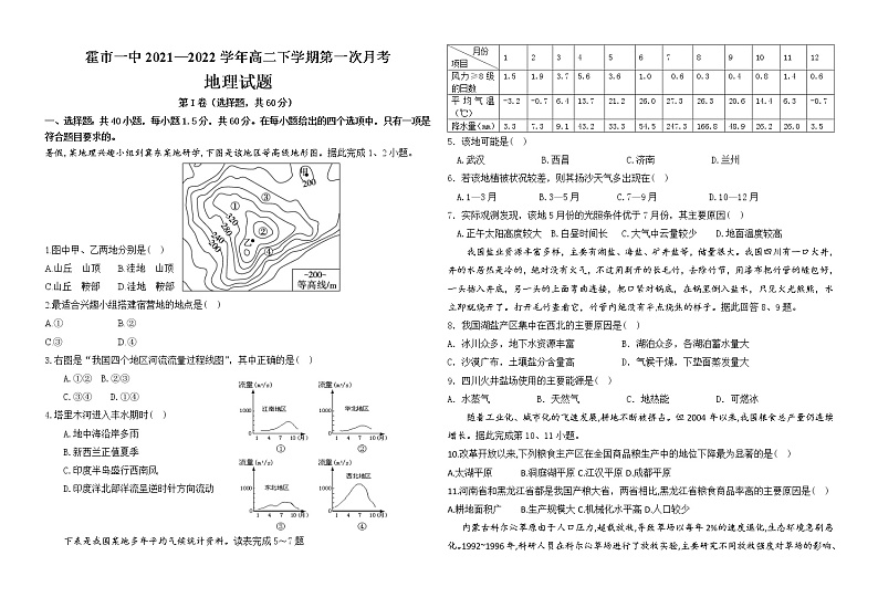 2021-2022学年内蒙古霍林郭勒市第一中学高二下学期第一次月考试题 地理第1页
