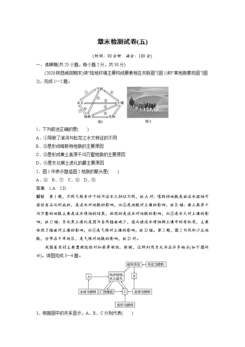 2021-2022學(xué)年高中地理新中圖版選擇性必修1 第五章 章末檢測試卷(五)第1頁