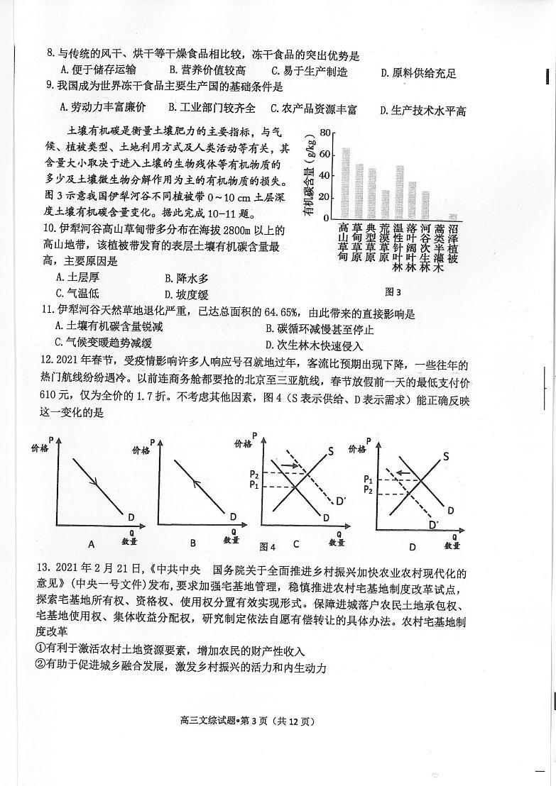 2021届安徽省黄山市高三毕业班第二次质量检测（二模）文科综合试题地理试卷（含答案）03