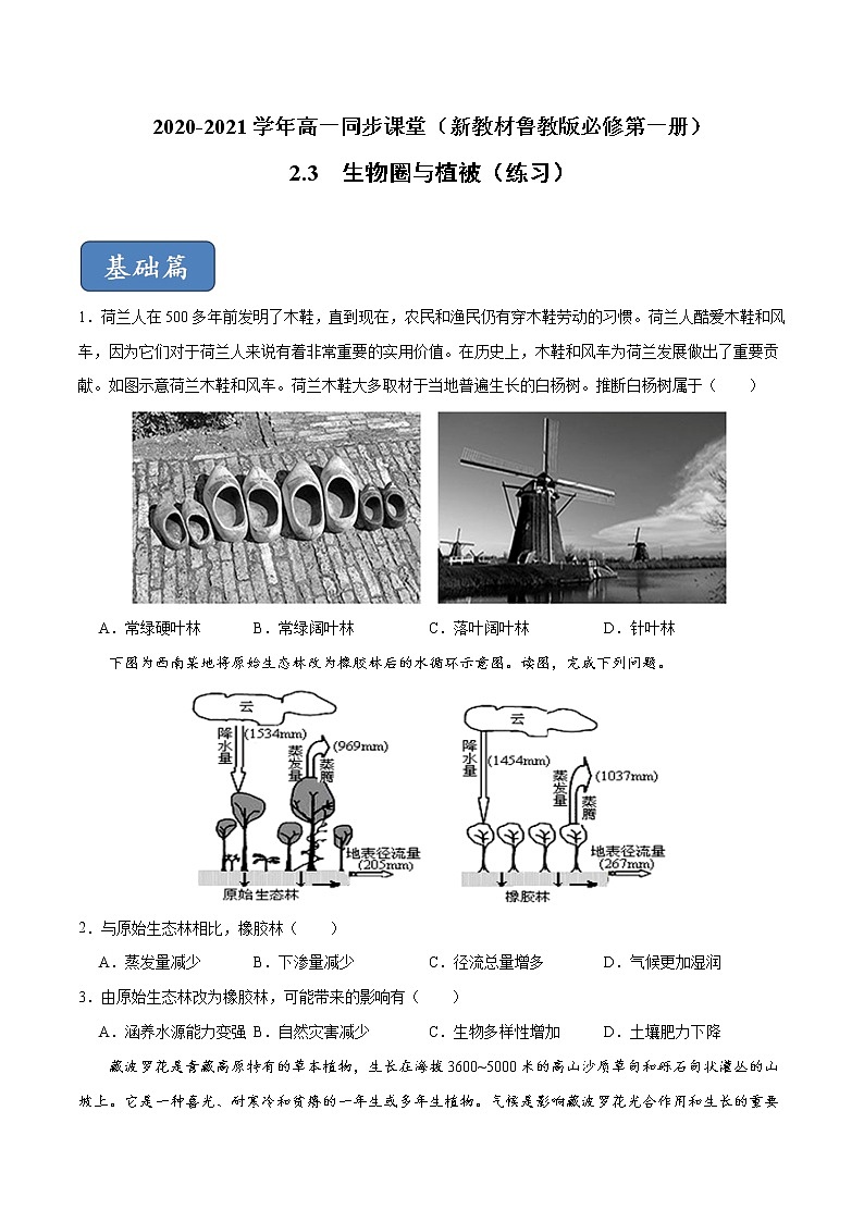 2.3生物圈与植被(练习)-2020-2021学年高一同步课堂(新教材鲁教版必修第一册)01