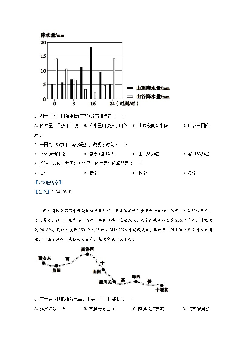 2022安庆示范高中高三下学期4月联考试题文综地理含答案02