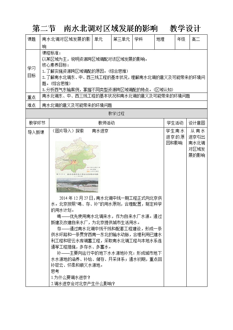 3.2 南水北調(diào)對區(qū)域發(fā)展的影響 教學(xué)設(shè)計(jì)第1頁