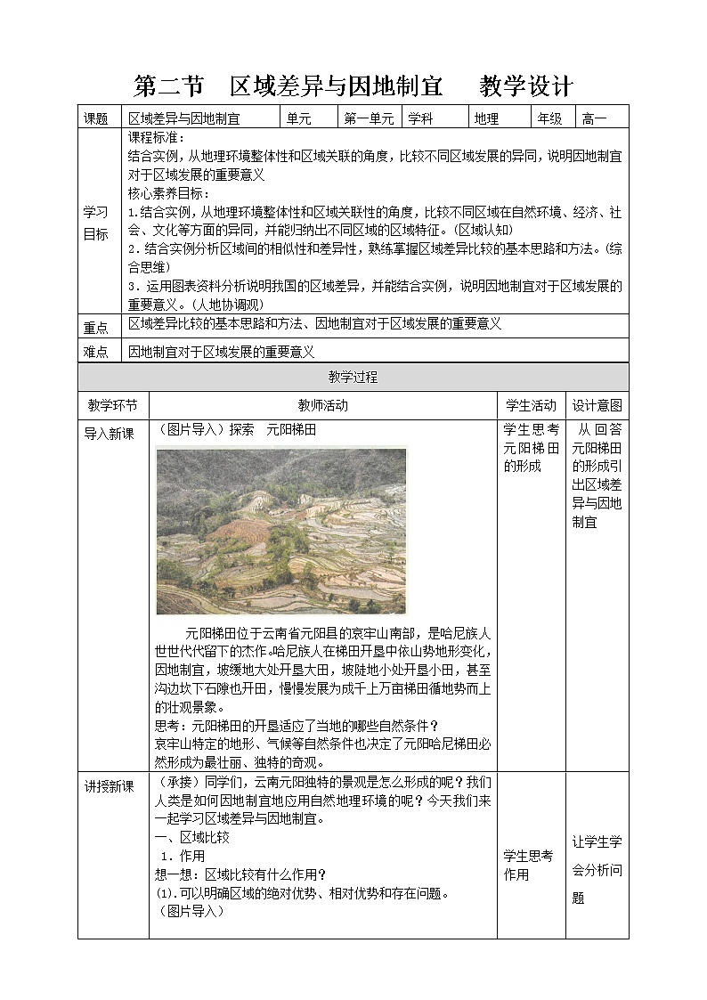 1.2  區(qū)域差異與因地制宜  教學設計第1頁