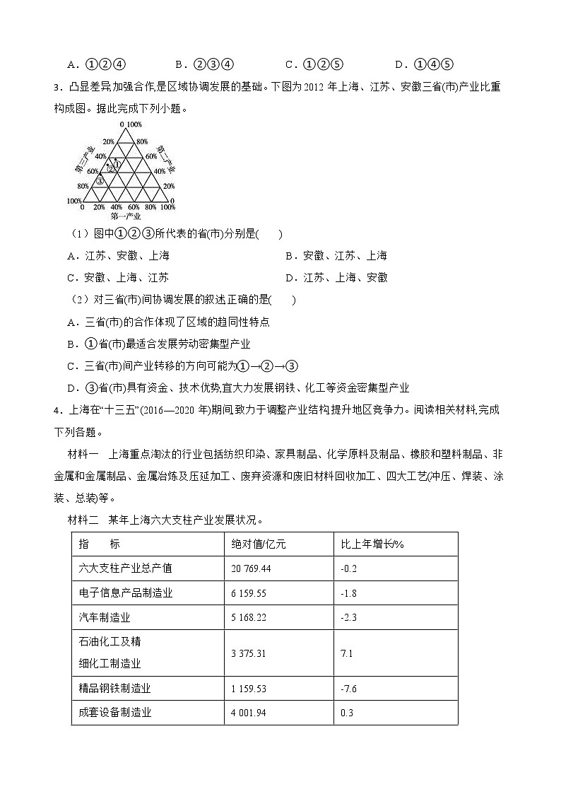 高中地理湘教版(2019)选择性必修二2.1大都市的辐射功能——以我国上海为例 同步练习02