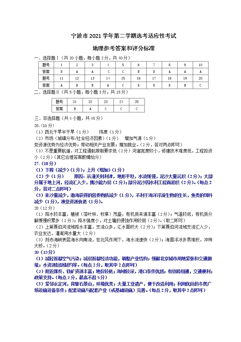 2022届浙江省宁波市高三下学期4月二模考试地理试题PDF版含答案01