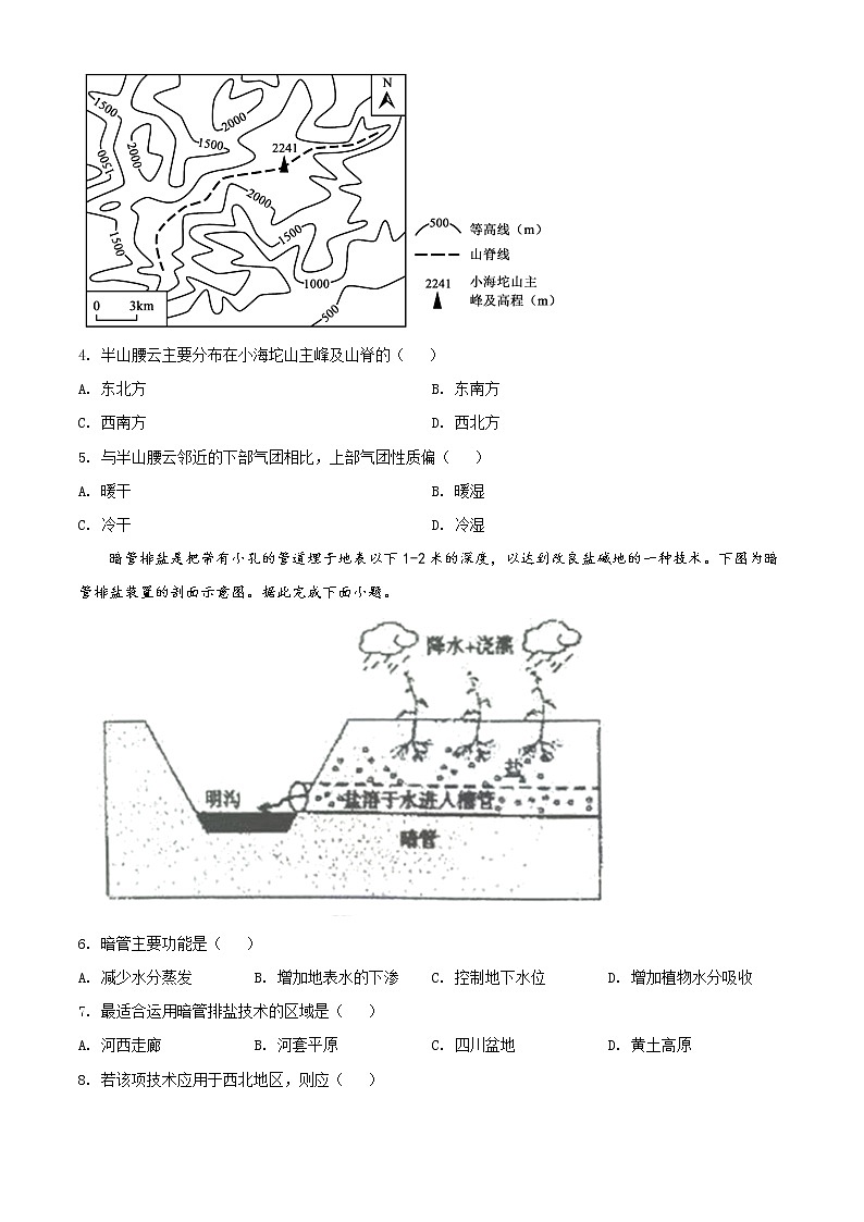 2022届青海省西宁市高考一模文综地理试题(原卷版)第2页
