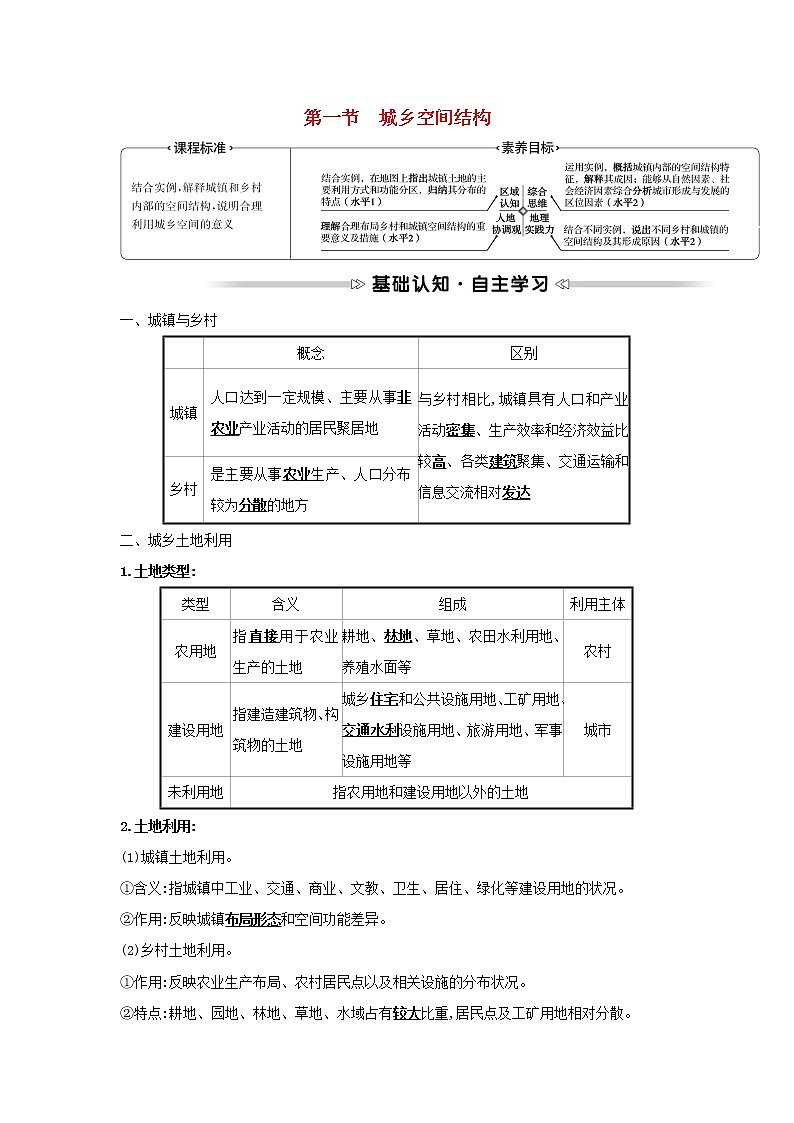 浙江專用湘教版高中地理必修2第二章城鎮(zhèn)和鄉(xiāng)村第一節(jié)城鄉(xiāng)空間結(jié)構(gòu)學(xué)案第1頁