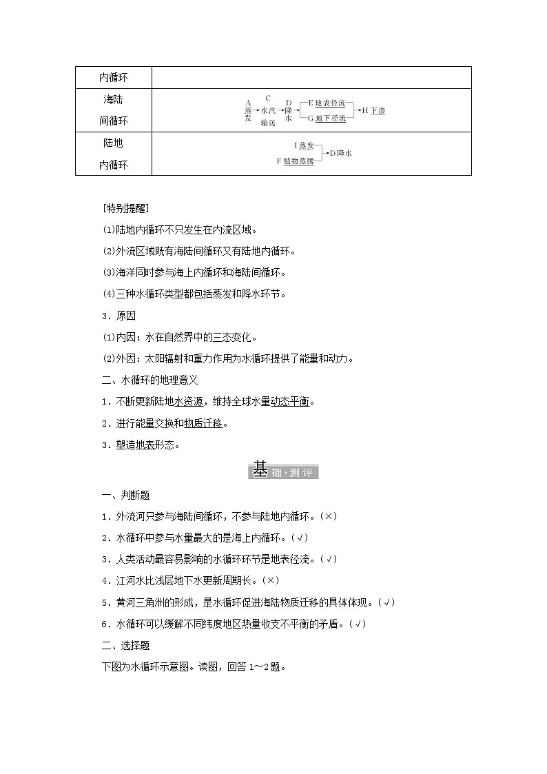 中图版高中地理必修第一册第二章自然地理要素及现象第四节水循环过程及地理意义学案02
