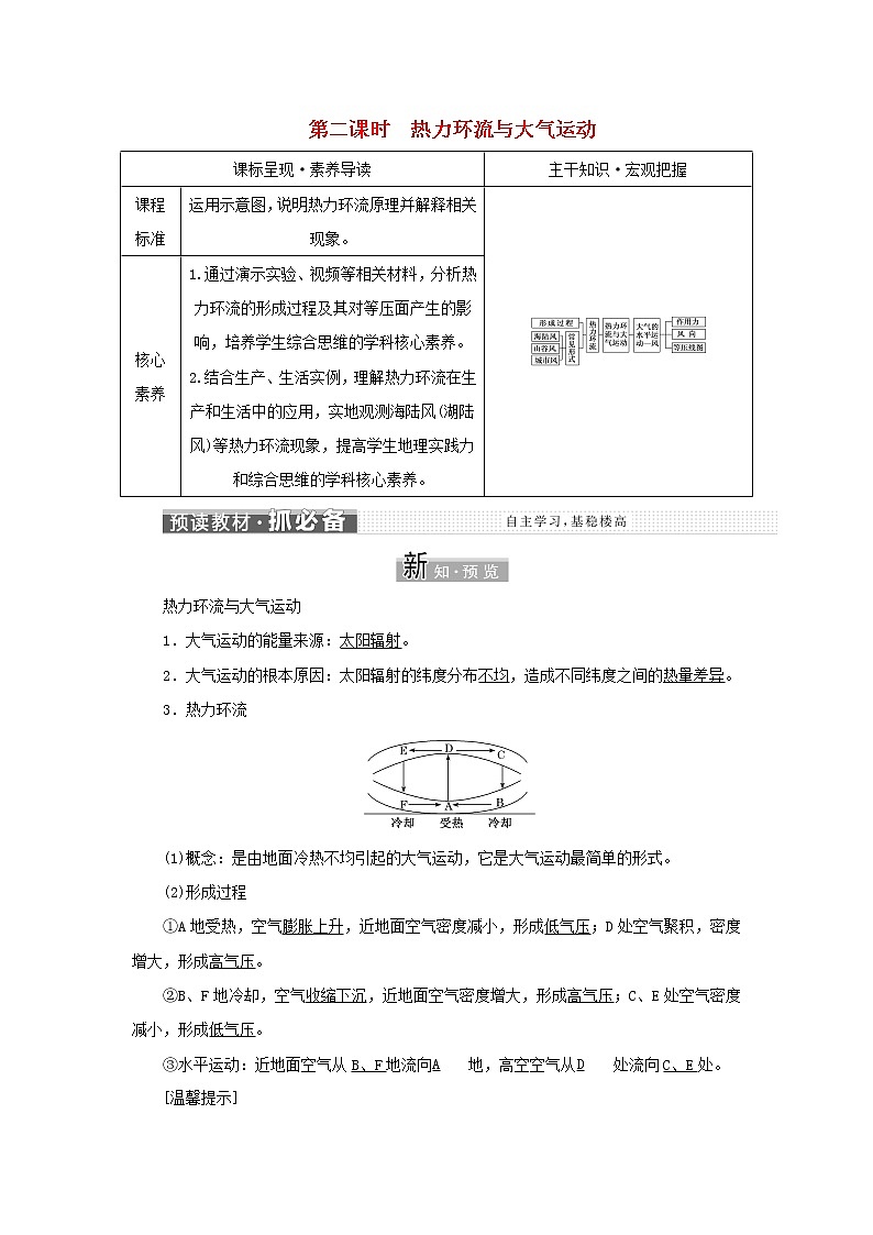 中图版高中地理必修第一册第二章自然地理要素及现象第三节第二课时热力环流与大气运动学案第1页