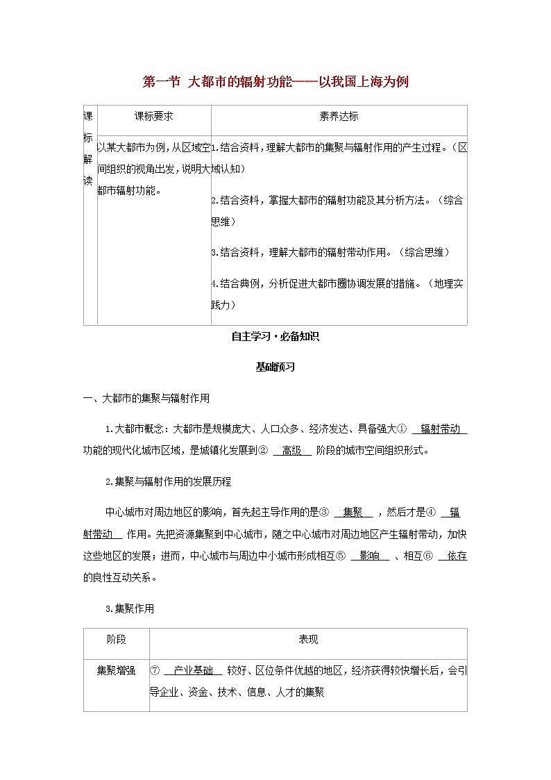 湘教版高中地理選擇性必修第二冊第二章區(qū)域發(fā)展第一節(jié)大都市的輻射功能__以我國上海為例學(xué)案第1頁