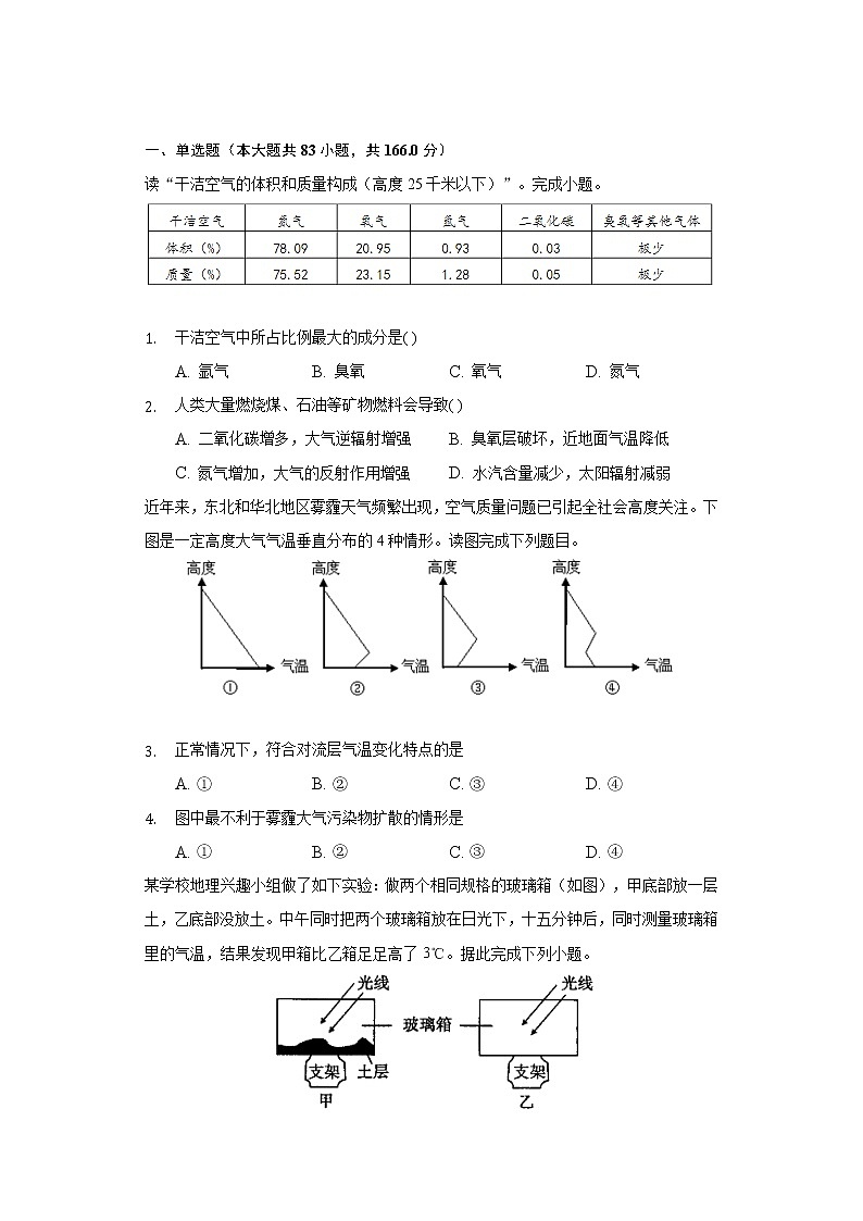人教版(2019)必修地理一-大气的受热过程和大气运动练习题及详细解析01