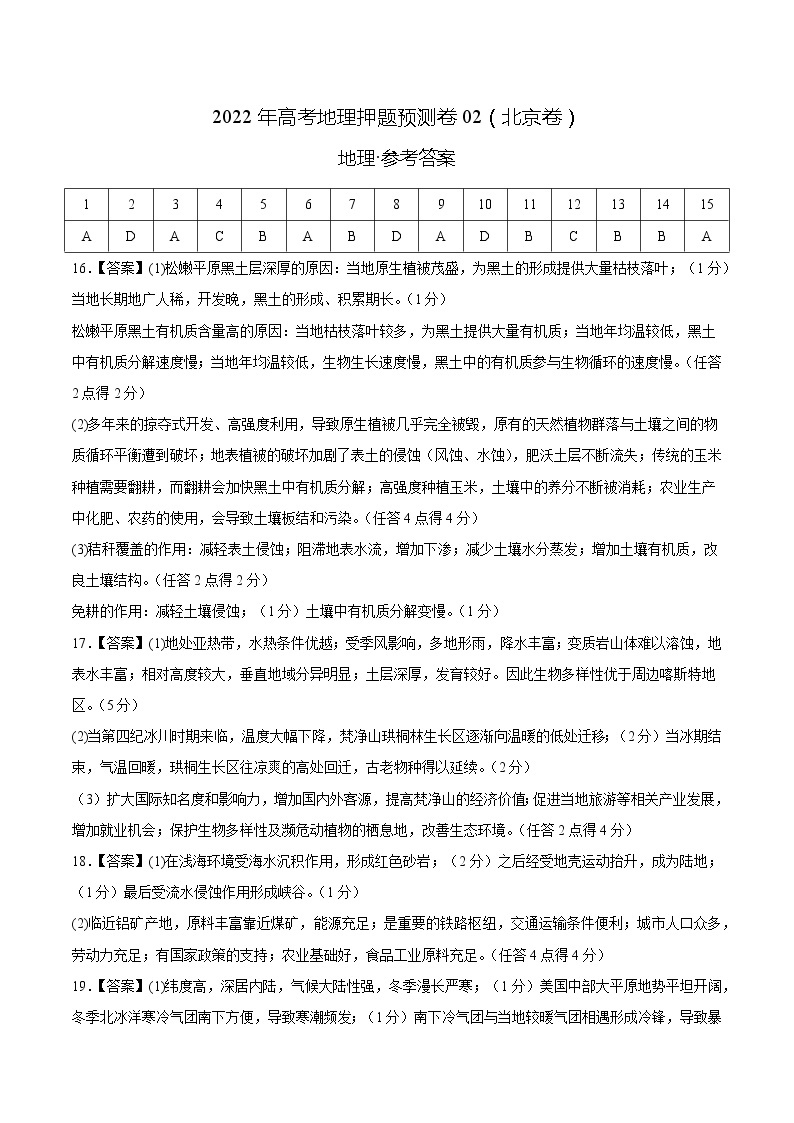 2022年高考地理预测押题卷+答案解析（北京卷二）01