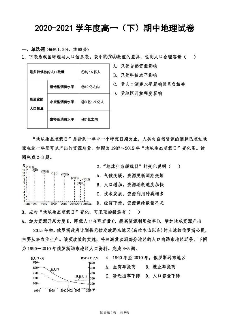 2021南充李渡中学高一下学期期中考试地理试题PDF版含答案01