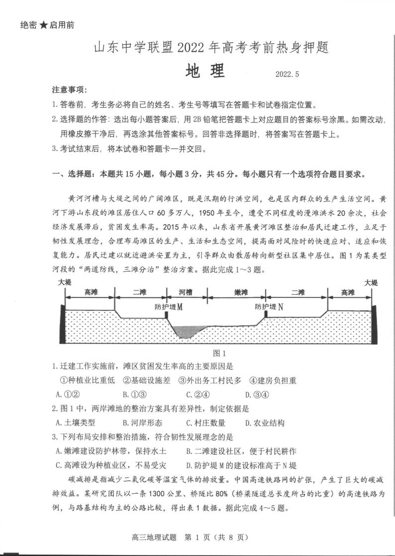 2022山东省中学联盟高考考前热身押题地理试卷PDF版含解析01