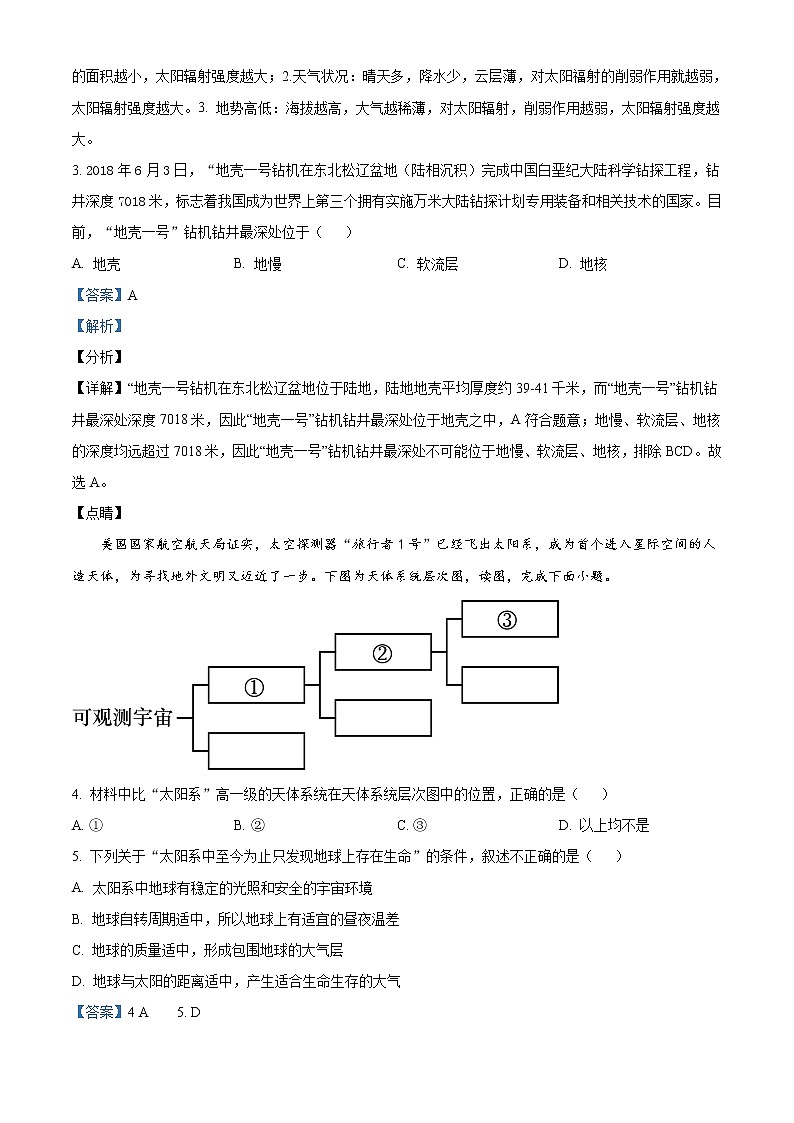 2021-2022学年辽宁省实验中学、东北育才学校、鞍山一中、大连八中、大连二十四中高一上学期期末联考 地理(解析版) 试卷02