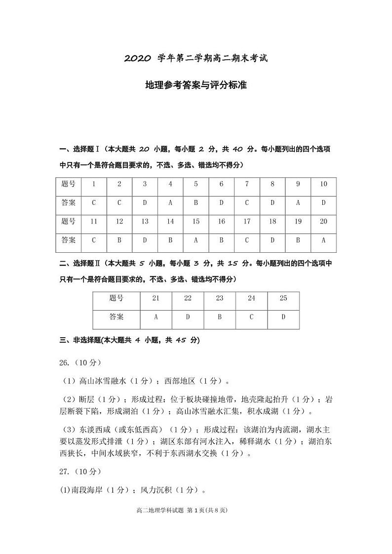 2021温州新力量联盟高二下学期期末联考地理试卷含答案01